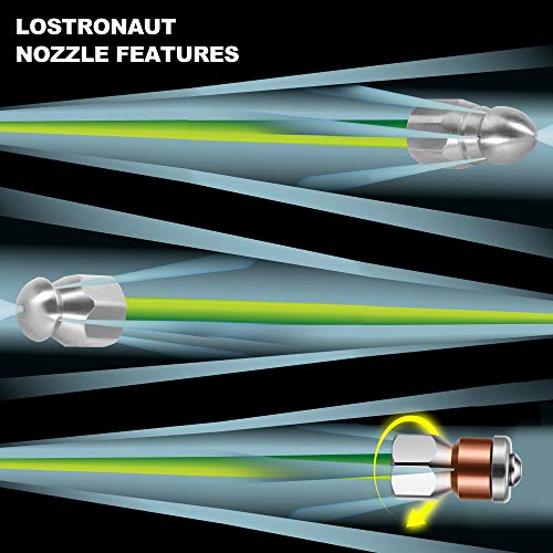 LOSTRONAUT Sewer Jetter Kit - Drain Cleaner Tool Clog Remover Kit Includes Tough Flex Pressure Washer Hose and 7 High End Nozzles and Adapters for Ultimate Drain Jet 1/4'' NPT (50) - Image 4