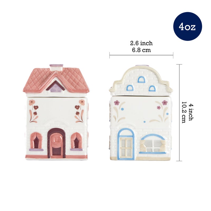 Bico Spice Cottages Pink and White 4 oz Ceramic Spice Jar Set of 2 with Labels, Hand-Painted, Airtight Kitchen Spice Container Organizer - Image 2