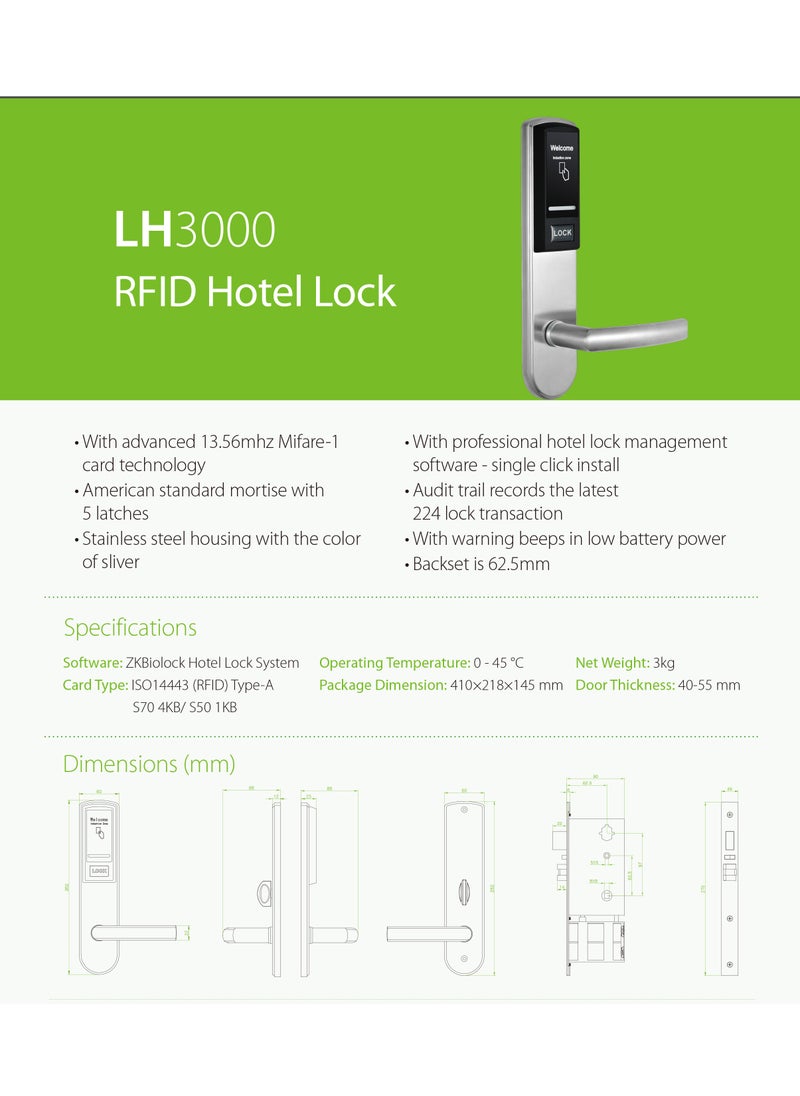 Generic - Smart Lock LH3000, with Pin code, RIFD card and mechnical key for keyless home entry. Auto locking and emergency power supply. Adjustable handle suitable for right or left handed doors - Image 1