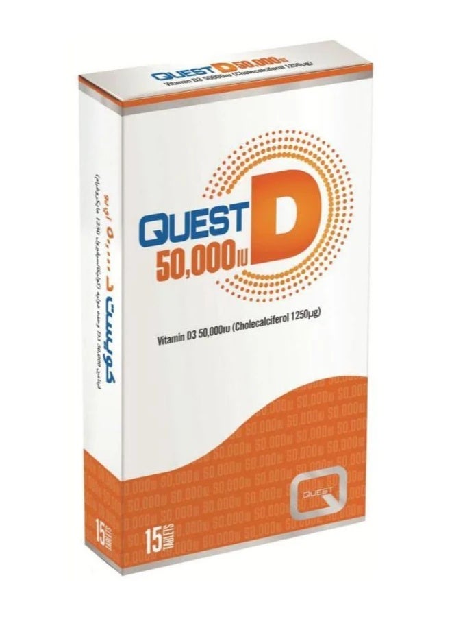 QuestD 50,000 IU Ultra-High Potency Vitamin D3 Weekly Deficit Correction - 15 Tablets
