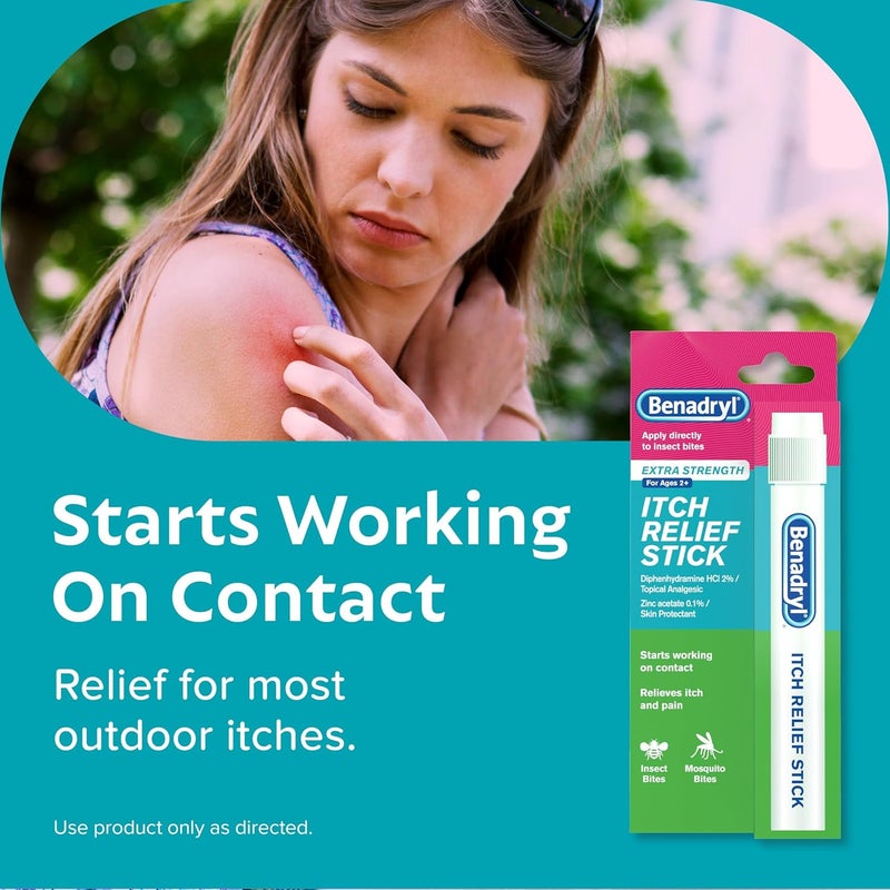 Benadryl Extra Strength Anti-Itch Relief Stick, Bug Bite Itch Relief, Diphenhydramine HCl Topical Analgesic & Zinc Acetate Skin Protectant, Great for Camping Essentials, 0.47 fl oz - Image 3