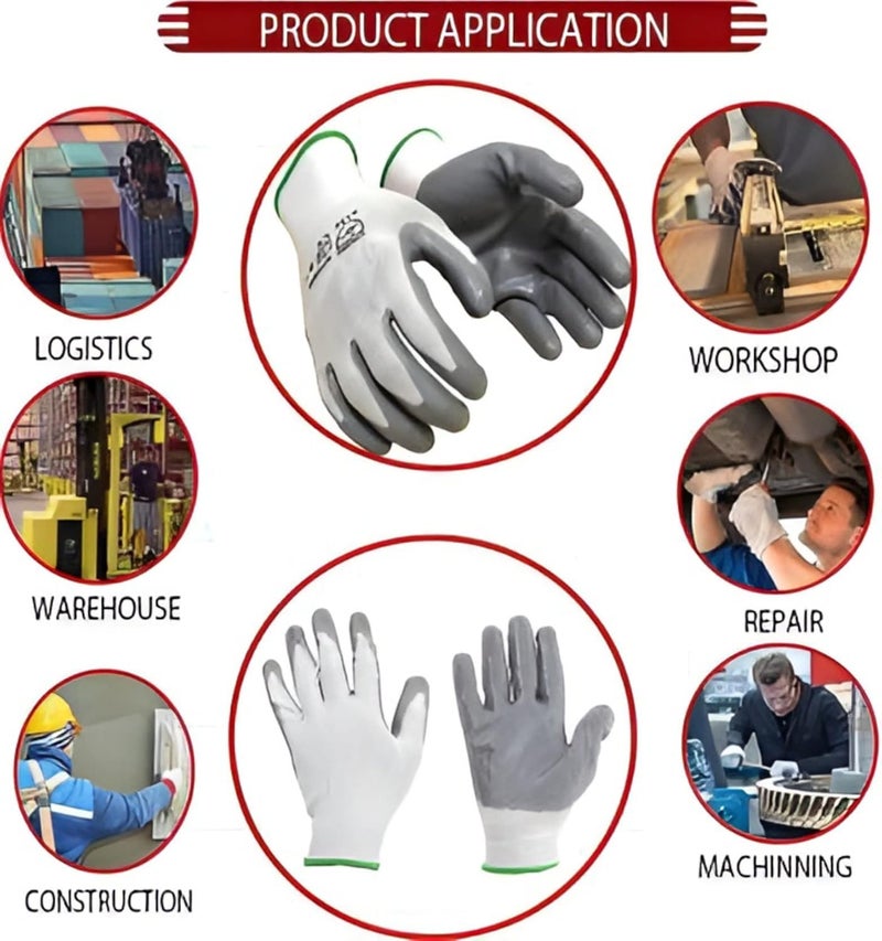 DONIZARD Pack 10 Pairs Reusable Nitrile Coated Nylon Cotton Safety Gloves For Men Industrial Gardening Gloves Hand Gloves For Men Industrial Gloves Working Gloves For Men Cutresistant Work Gloves  - Image 3