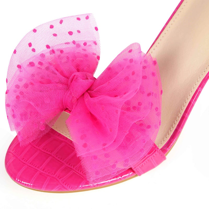 Perphy Ankle Strap Stone Printed Chunky Heel Hot Pink Bow Sandals for Women 8 M US - Image 2