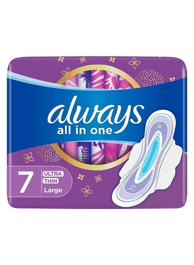 Always All In One Ultra Thin Sanitary Pads With Wings, L, 7'S 