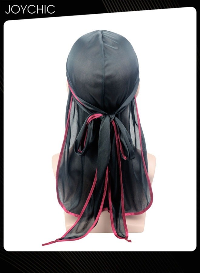 Joychic قبعات قراصنة جديدة من الحرير بنمط متين للرجال مع ذيل طويل وغطاء رأس مرن وقبعات صغيرة مموجة وحجاب لممارسة الرياضة في الهواء الطلق - Image 1