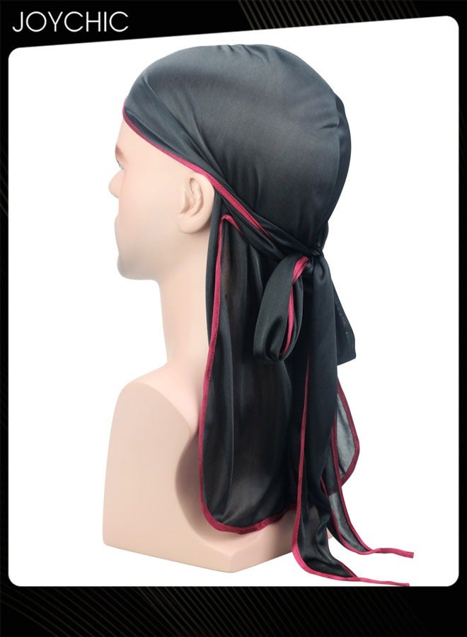 Joychic قبعات قراصنة جديدة من الحرير بنمط متين للرجال مع ذيل طويل وغطاء رأس مرن وقبعات صغيرة مموجة وحجاب لممارسة الرياضة في الهواء الطلق - Image 2