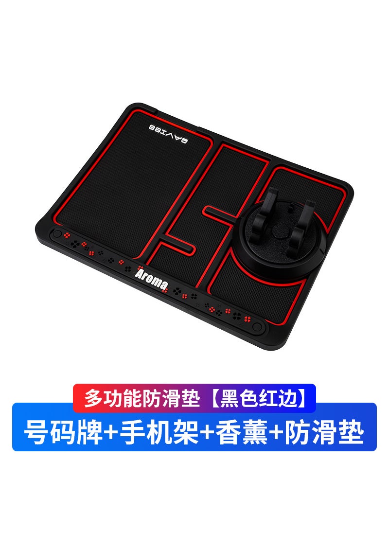 Generic - Car Mount Holder Multifunctional Anti-Slip Pad Fragrance Glasses Clip Dashboard Temporary Parking Card Four-In-One Automobile Ac Black Red Edge (Square non-slip mat) - Image 1