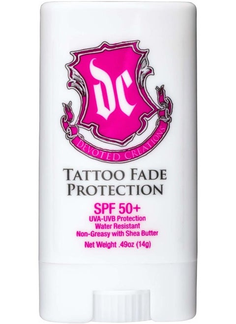 Tattoo Fade Protection Stick with SPF 50+ UVA-UVB Protection, Water Resistant, Non-Greasy with Shea Butter .49oz (Pink/Blue)