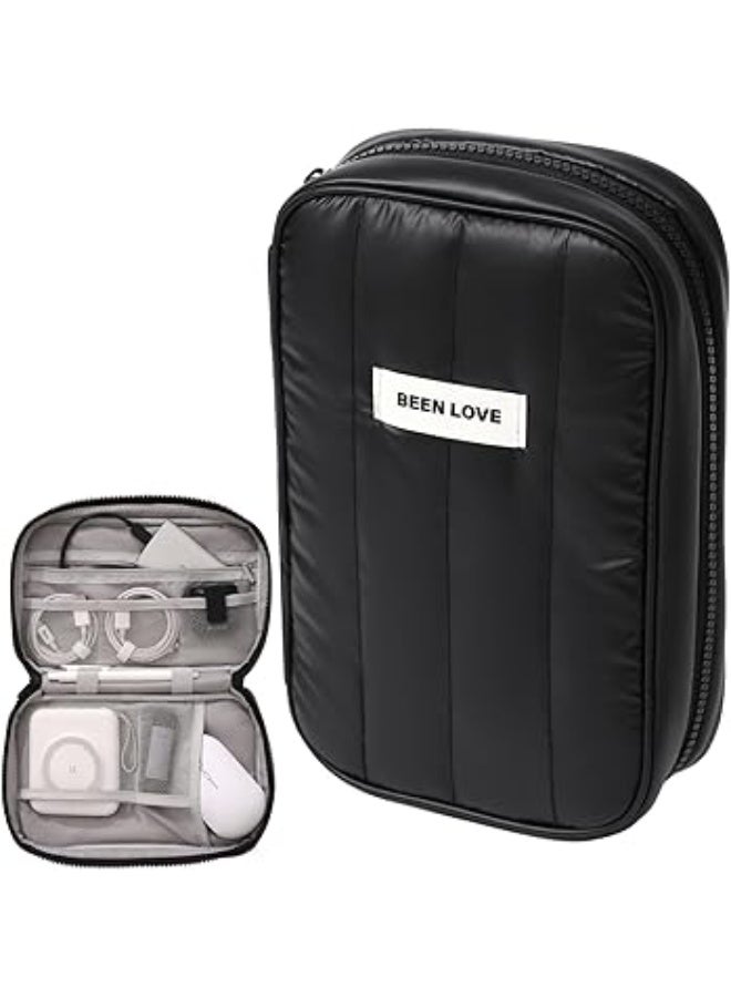 منظم إلكتروني، حقيبة سفر كبيرة الحجم، حقيبة حمل ملحقات، حقيبة تخزين محمولة مقاومة للماء للكابلات، والأسلاك، والشواحن، والهواتف، وسماعات الأذن، حجم كبير (أسود) - Image 1