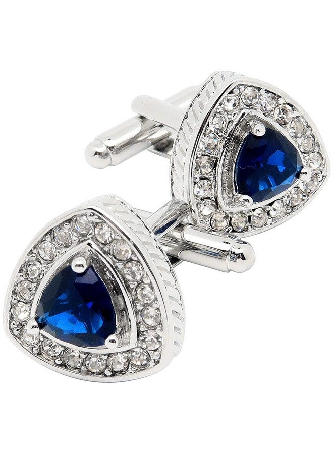 Jonwo Silver Tone Triangle Gem Stone Cufflinks For Men Wedding Dress Men Crystal Cuff Links For Shirt Party Birthday Anniversary Dress - Image 1