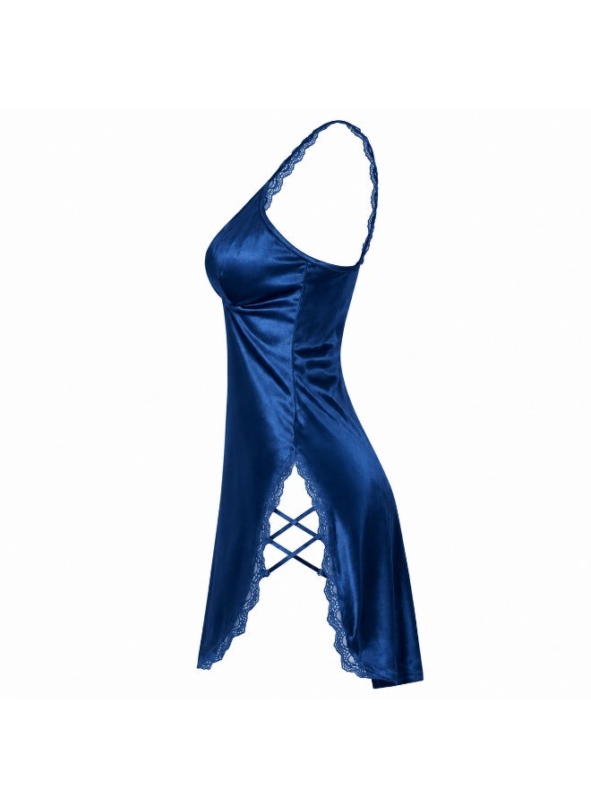 Velvet lingerie set with side slit and lace trim - Image 4