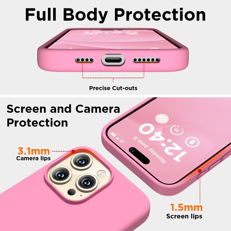 COFFKER Compatible with iPhone 15 Pro Max Case, Liquid Silicone Case, Full Body Shockproof Protective Cover Slim Thin Phone Case with Soft Anti-Scratch Microfiber Lining, 6.7 inch- Tender Pink - Image 3