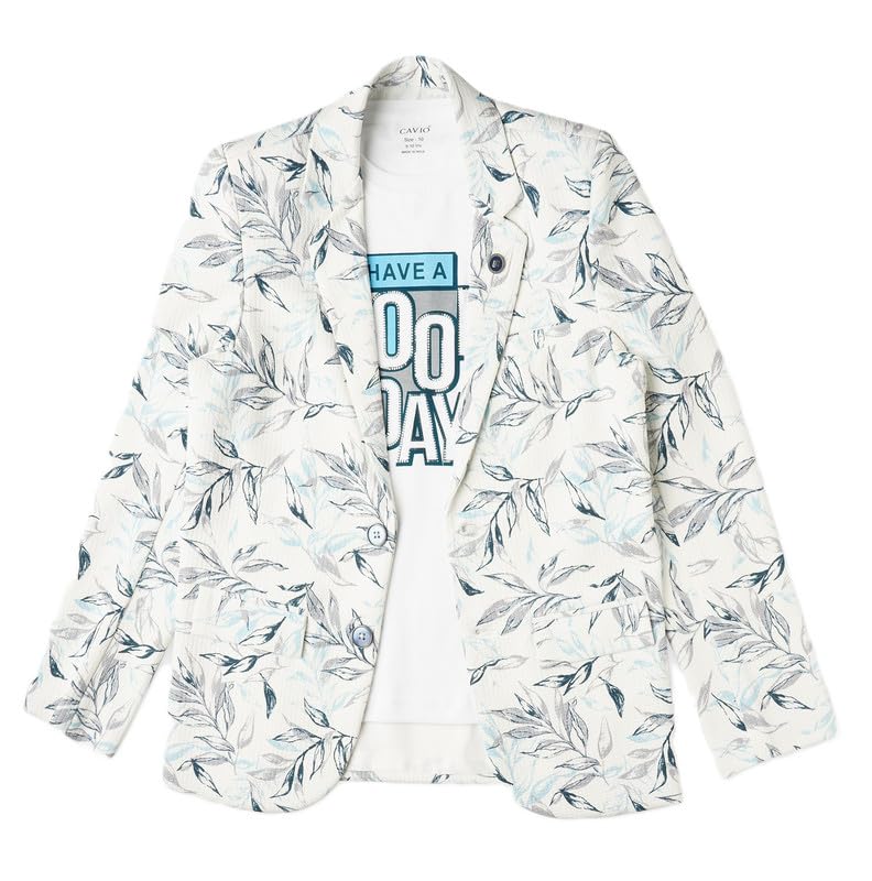 CAVIO Boys Blue Printed Blazer and T-Shirt, Single Breasted - Image 1