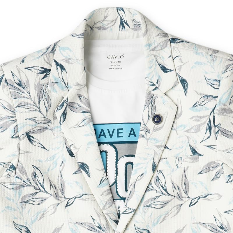 CAVIO Boys Blue Printed Blazer and T-Shirt, Single Breasted - Image 5