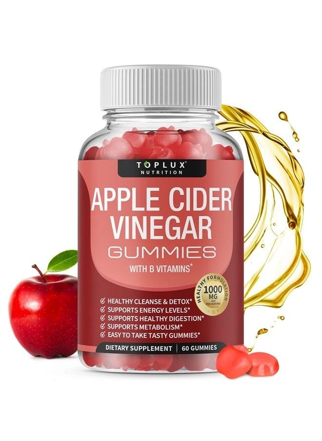 Toplux - Apple Cider Vinegar Gummies - 1000mg ACV with B12, Beet Root, Pomegranate for Immune System, Detox & Cleanse, Gummy Alternative to Apple Cider Vinegar Capsules, for Men Women, 60 Gummies - Image 1