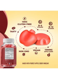 Toplux Apple Cider Vinegar Gummies - 1000mg ACV with B12, Beet Root, Pomegranate for Immune System, Detox & Cleanse, Gummy Alternative to Apple Cider Vinegar Capsules, for Men Women, 60 Gummies  - Image 3