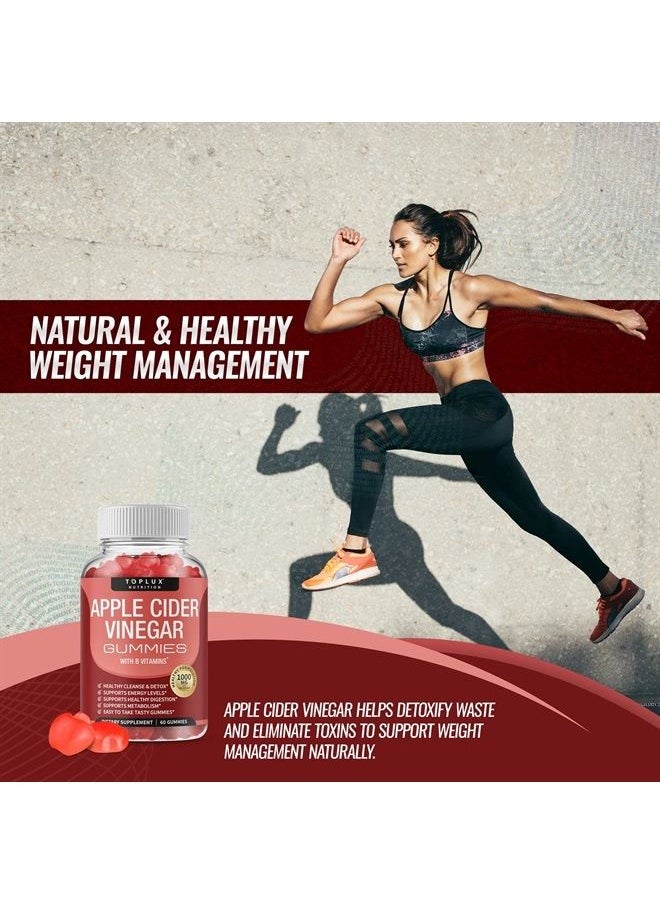 Toplux - Apple Cider Vinegar Gummies - 1000mg ACV with B12, Beet Root, Pomegranate for Immune System, Detox & Cleanse, Gummy Alternative to Apple Cider Vinegar Capsules, for Men Women, 60 Gummies - Image 1