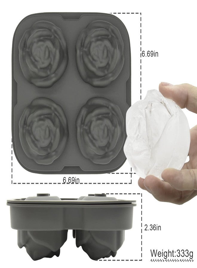 Bongpuda 2.5 Inch 3D Silicone Rose Ice Molds,Large Flower Ice Cube Molds,4 Cavity Fun Ice Tray Shapes,Easy Release,For Cocktail,Brandy,Juice,Wine,Whiskey,Bourbon(Grey) - Image 2