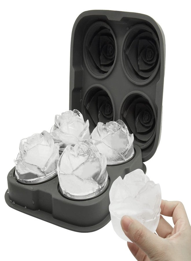 Bongpuda 2.5 Inch 3D Silicone Rose Ice Molds,Large Flower Ice Cube Molds,4 Cavity Fun Ice Tray Shapes,Easy Release,For Cocktail,Brandy,Juice,Wine,Whiskey,Bourbon(Grey) - Image 1