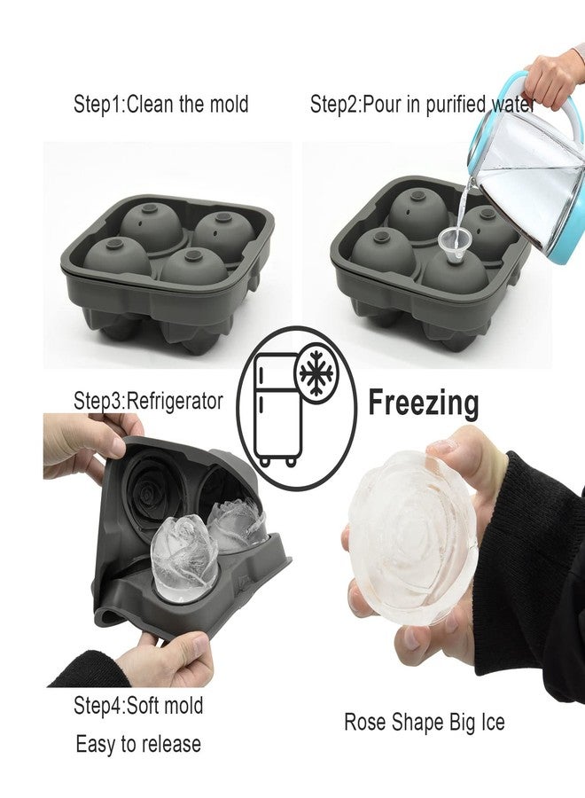 Bongpuda 2.5 Inch 3D Silicone Rose Ice Molds,Large Flower Ice Cube Molds,4 Cavity Fun Ice Tray Shapes,Easy Release,For Cocktail,Brandy,Juice,Wine,Whiskey,Bourbon(Grey) - Image 4