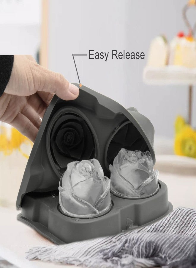 Bongpuda 2.5 Inch 3D Silicone Rose Ice Molds,Large Flower Ice Cube Molds,4 Cavity Fun Ice Tray Shapes,Easy Release,For Cocktail,Brandy,Juice,Wine,Whiskey,Bourbon(Grey) - Image 3