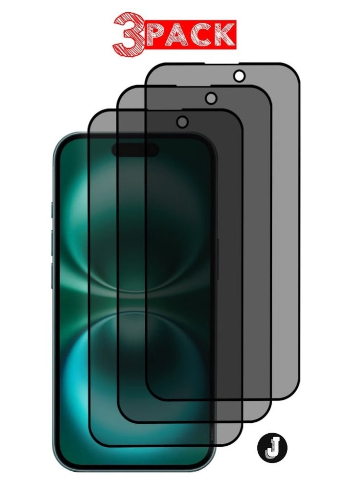 JAJEEK "New 3-Pack iPhone 16 Plus Privacy Screen Protector – Anti-Spy Tempered Glass, 9H Hardness, Case-Friendly, Black Privacy Film" - Image 1