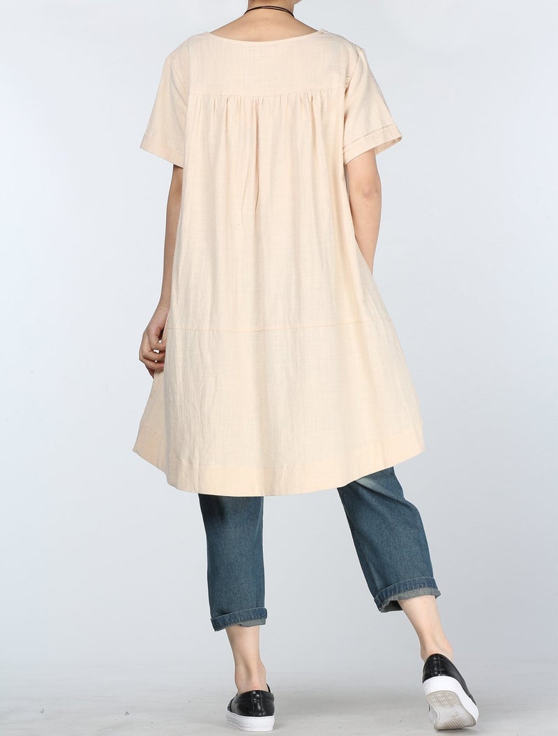 Minibee Women's Cotton Linen Short Sleeve Tunic/Top Tees (XXL, Beige) - Image 4