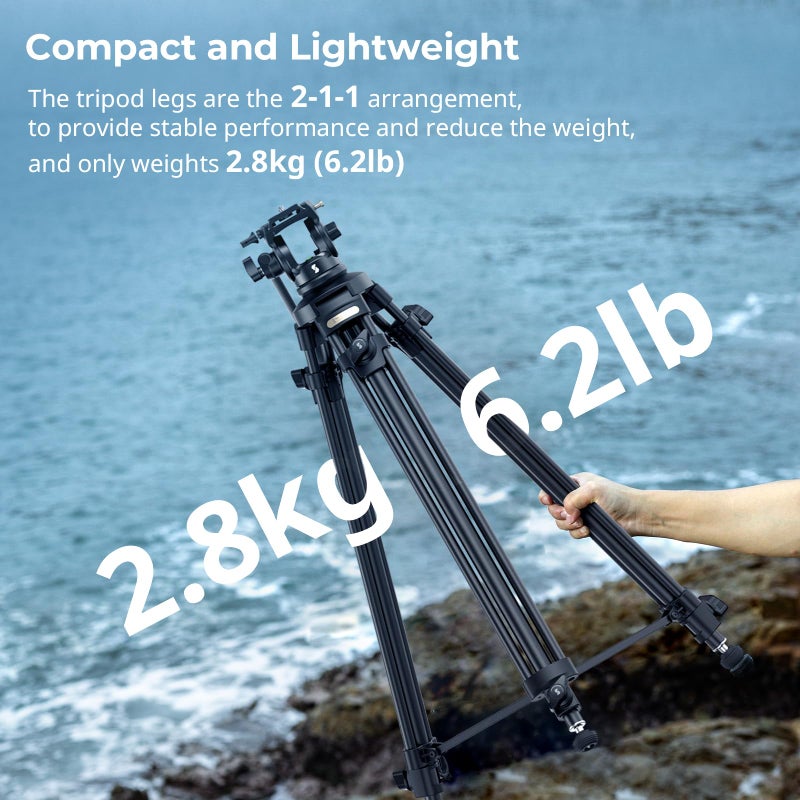 SmallRig AD-50Lite Video Tripod, Heavy Duty Tripod with 360Â°Fluid Head, 62" Aluminum Alloy Travel Tripods with QR Plate, Lift Rope, Load up to 11lb for DSLR, Camcorder, Camera - Image 2