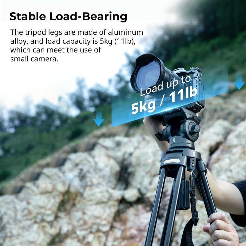 SmallRig AD-50Lite Video Tripod, Heavy Duty Tripod with 360Â°Fluid Head, 62" Aluminum Alloy Travel Tripods with QR Plate, Lift Rope, Load up to 11lb for DSLR, Camcorder, Camera - Image 3