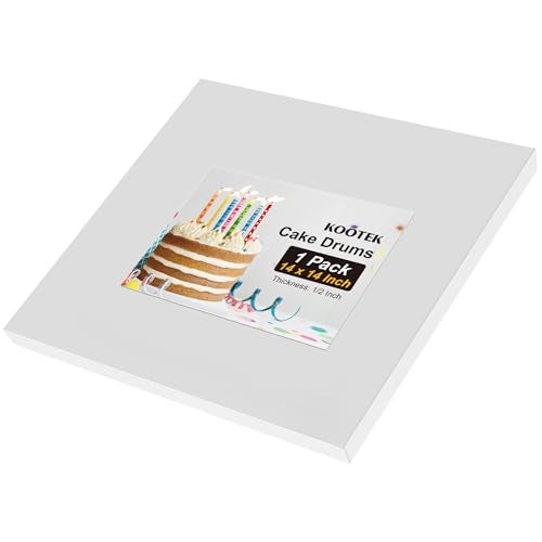 Kootek 14 Inch Square Cake Drum 12 Inch Thick Sturdy Boards with Fully Wrapped Edges Heavy Duty Corrugated Cardboard Base for Decorating Baking Supplies Base para Pastel 1 Pack - Image 1