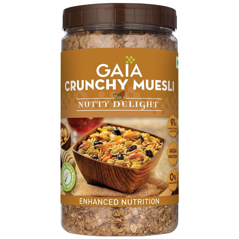 GAIA Nutty Delight Crunchy Muesli 1 kg jar - A Perfect Blend of Multigrains, Nuts, Oats and Cornflakes The Ultimate Healthy and Delicious Breakfast Cereals. - Image 1