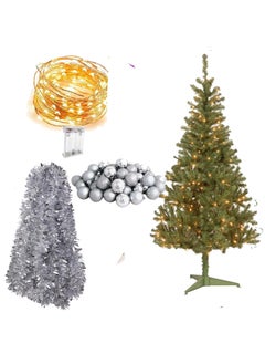 Forty Wings Forty Wings 3 FtFeet Artificial XmasChristmas Tree with Led Christmas Light and 12 Pcs Red Balls and Red 2 Pcs Tinsel Garland for Christmas X mas Decorations Xmas Tree Christmas Silver Theme 