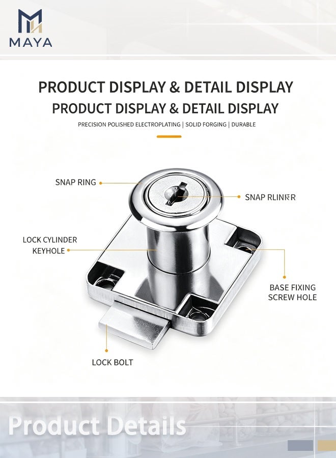 Maya 2 Pack Cabinet Drawer Locks with Keys, Keyed Alike Furniture Locker Lock, 3/4" 20mm Cylinder Cam Drawer Locks Zinc Alloy, Security cam Drawer Lock for Wardrobe Dresser Mailbox - Image 2