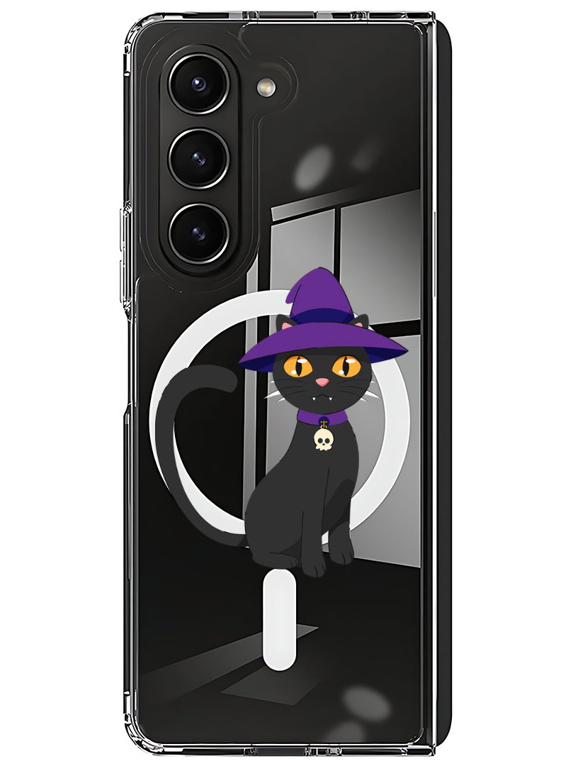 Theodor Magnetic Case for Samsung Galaxy Z Fold 5 Compatible with MagSafe Wireless Charging, Shockproof Phone Bumper Cover Cat wearing hat halloween  - Image 1