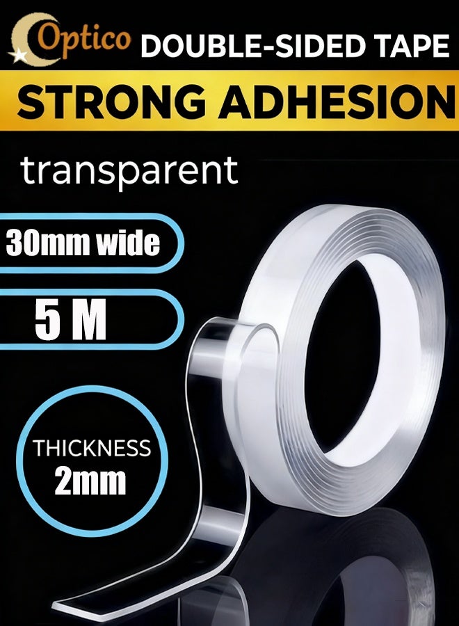 Optico Nano Double Sided Tape Heavy Duty Removable Clear Mounting Tape Multipurpose Mounting Tape Picture Hanging Strips Adhesive for Poster Walls, Carpet, Rug & DIY – Strong Two Sided Adhesive Tape – No Residue, Washable, Traceless - Image 1