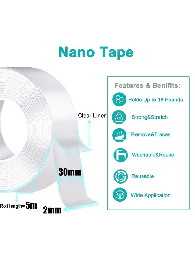 Optico Nano Double Sided Tape Heavy Duty Removable Clear Mounting Tape Multipurpose Mounting Tape Picture Hanging Strips Adhesive for Poster Walls, Carpet, Rug & DIY – Strong Two Sided Adhesive Tape – No Residue, Washable, Traceless - Image 2