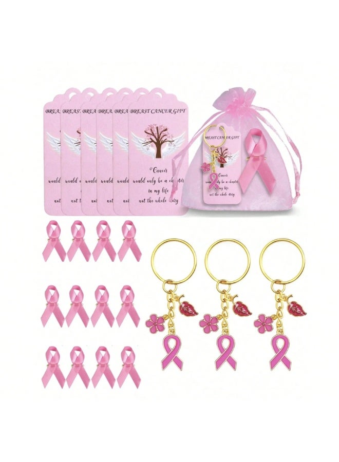 Breast Cancer Awareness Set – 4-Piece Collection Including a Pink Organza Bag, Pink Ribbon Keychain, Motivational Message, and Satin Pink Ribbon Brooch with Pin – Ideal for Distribution in Schools, Hospitals, or as a Gift for Survivors and to Support Breast Cancer Fighters. - Image 4