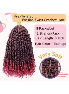 LOSMOEER 8 Packs Passion Twist Hair 8 Inch Pre-twisted Passion Twist Crochet Hair Pre-looped Crochet Braids Hair for Women Passion Twists Braiding Hair Synthetic Hair Extensions(12Strands/Pack; T1B/BUG#)  - Image 3