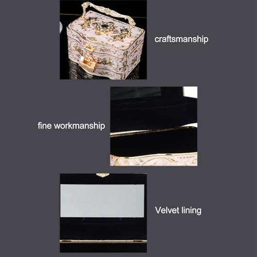 Mrisata Vintage Jewelry Box, 3 Layers Small Trinket Box with Handle, Rectangular Trinket Organizer Storage Box Treasure Chest Box Jewelry Decorative Box Jewelry Box Gift Box Case (White) - Image 2