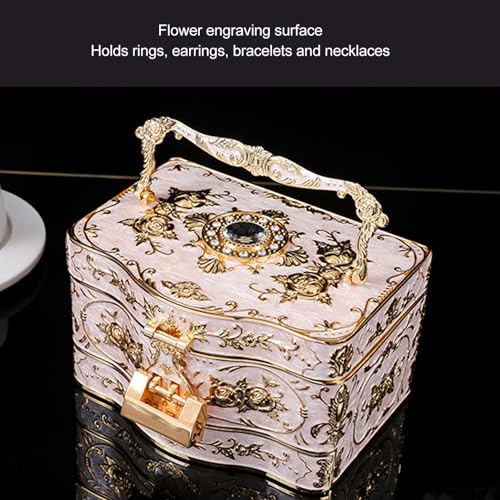 Mrisata Vintage Jewelry Box, 3 Layers Small Trinket Box with Handle, Rectangular Trinket Organizer Storage Box Treasure Chest Box Jewelry Decorative Box Jewelry Box Gift Box Case (White) - Image 4