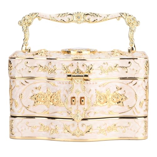 Mrisata Vintage Jewelry Box, 3 Layers Small Trinket Box with Handle, Rectangular Trinket Organizer Storage Box Treasure Chest Box Jewelry Decorative Box Jewelry Box Gift Box Case (White) - Image 1