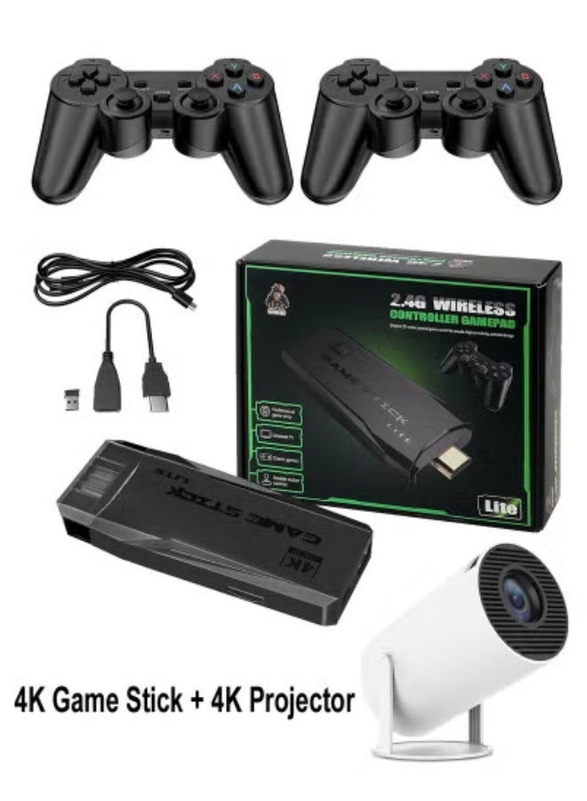 TIGER 4K Game Stick Lite with Wireless Controllers & 4K Mini Projector – Ultra HD Plug-and-Play Gaming Console with Built-In Games | Portable Retro Arcade System with Multiplayer Support | HDMI Output for TV & Projector | Ideal for Home, Travel & Family Entertainment | Easy Setup, Compact Design  - Image 2