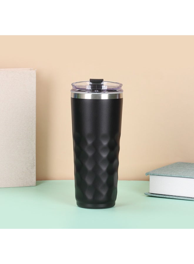 Gradient Concave Diamond Car Cup Double Vacuum Stainless Steel Thermos Cup Outdoor Portable Flip Straight Drinking Cup
