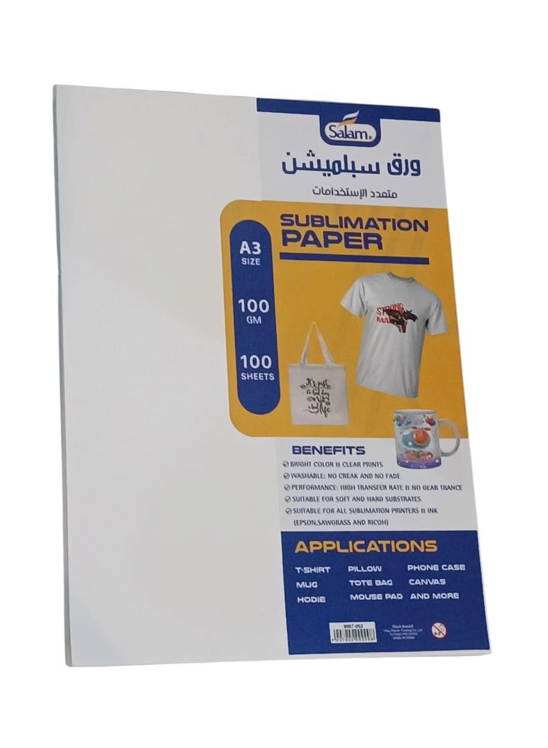 salam Sublimation Paper for Heat Transfer - Suitable for Clothing, Mugs, and Gifts, A3 Size, 100 Sheets, 100gsm - Image 2