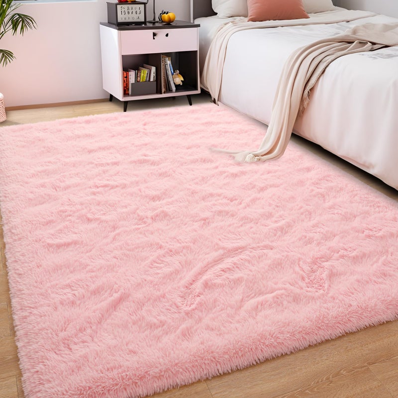 Foxmas Soft Fluffy Area Rugs for Bedroom Kids Room Plush Shaggy Nursery Rug Furry Throw Carpets for Boys Girls College Dorm Fuzzy Rugs Living Room Home Decorate Rug 3ft x 5ft Pink