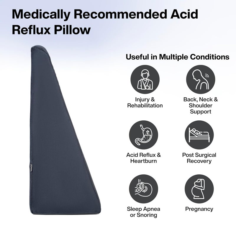 FOverA FOVERA Wedge Cushion 2 Years Warranty Wedge Pillow Memory Foam for Back Support Acid Reflux Snoring GERD Leg Elevation Pregnancy Velvet Dark Grey Large 11 Height  - Image 2