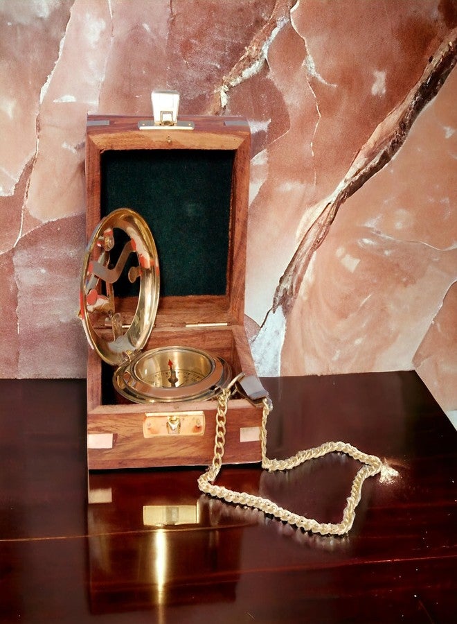 BAZROSS Brass Sundial Compass in Wooden Case - Nautical Gifts for Men, Antique Sailing Anniversary Gadget for Him - Brass Compass Gift for Men - Christmas & Holiday Collection Gift - Image 5