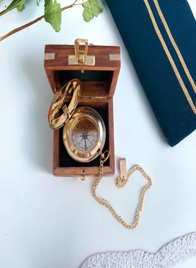 BAZROSS Brass Sundial Compass in Wooden Case - Nautical Gifts for Men, Antique Sailing Anniversary Gadget for Him - Brass Compass Gift for Men - Christmas & Holiday Collection Gift - Image 4