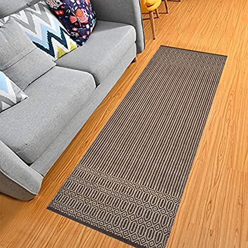 MDZ® Hand Woven Cotton Designer Rug Runner for Bedroom, Living Room/Yoga Mat for Gym, Flooring Exercise, Size: 2'x6' Feet | 100% Cotton | Eco Friendly (Brown) - Image 2