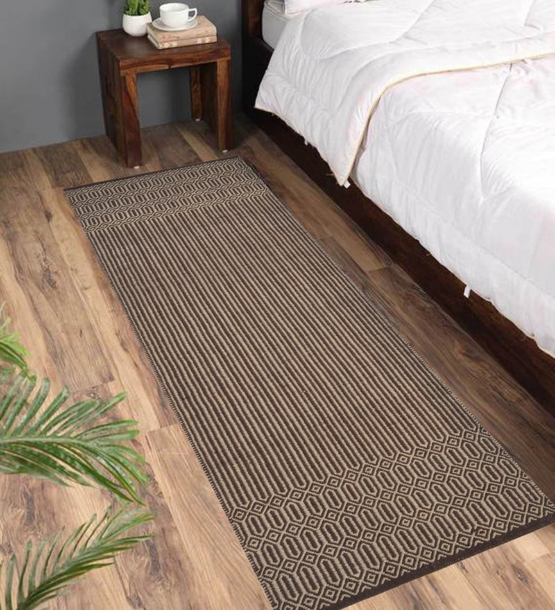 MDZ® Hand Woven Cotton Designer Rug Runner for Bedroom, Living Room/Yoga Mat for Gym, Flooring Exercise, Size: 2'x6' Feet | 100% Cotton | Eco Friendly (Brown) - Image 1